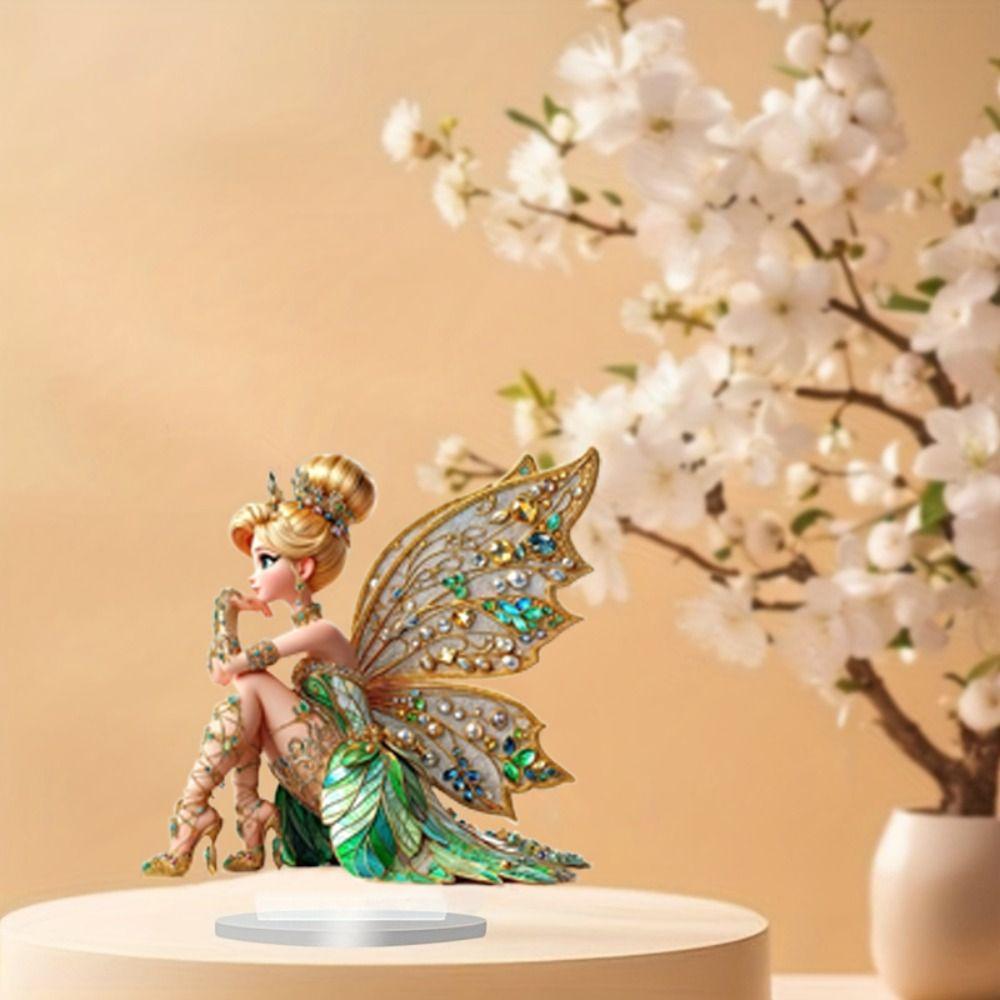 With Base Acrylic Fairy Statue Ornament Waterproof Desktop Ornament Kid Gift Fairy Figurine  Office