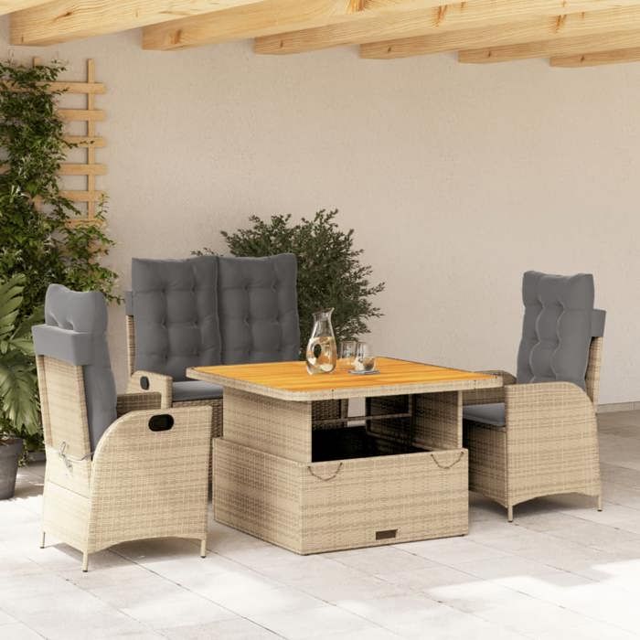 VidaXL Garden Dining Set with Cushions 4 Pcs, Patio Table, Patio Furniture, Outdoor Furniture, Beige 3277488