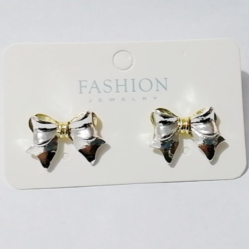 

Double Layer Bow Knot Earrings for Women Contrast Golden Copper Color Metal Stud Earrings Sweet Trendy Zircon