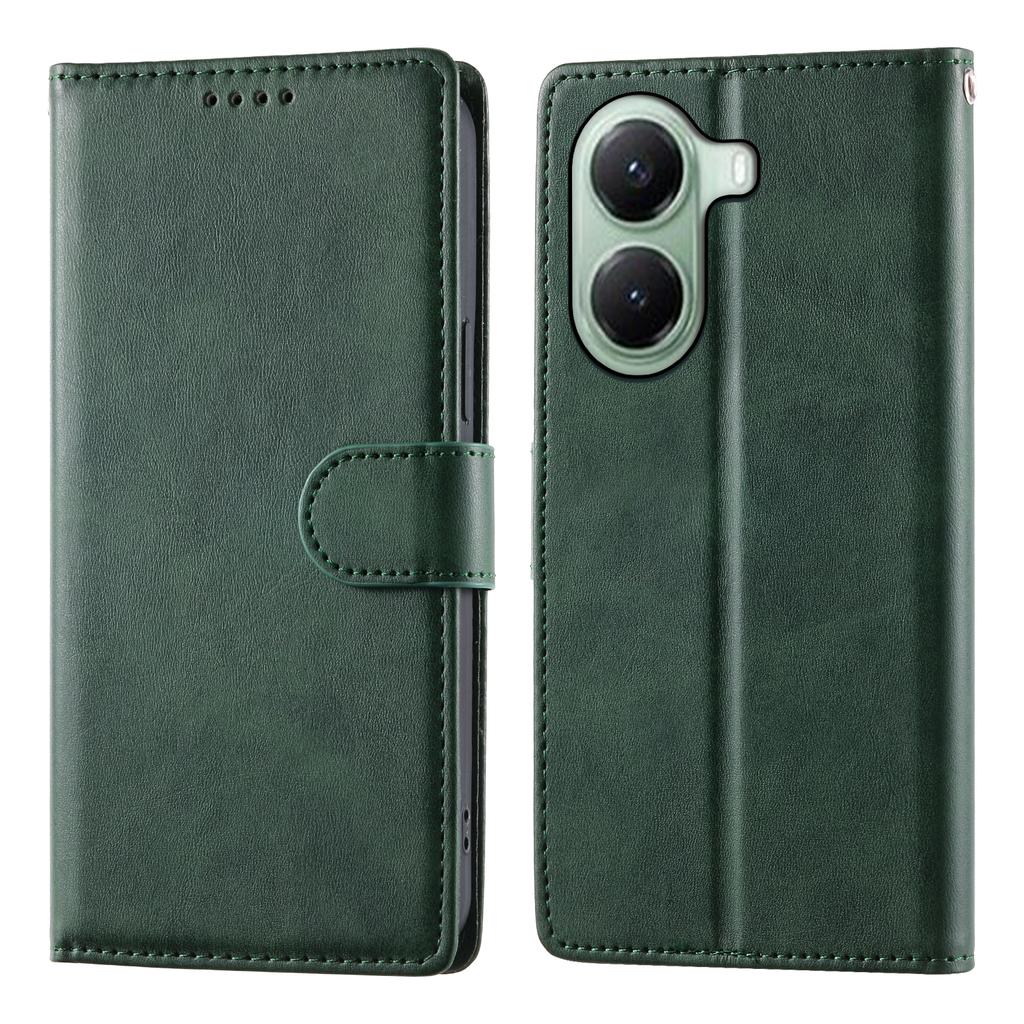For Xiaomi Poco X7 Pro 5G/Redmi Turbo 4 5G Case Stand Wallet Calf Texture PU Leather Flip Phone Cover with Wrist Strap