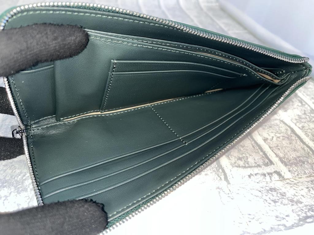 GUODI Genuine Crocodile Leather Matte Crocodile Long Wallet with L-Shaped Zipper, for Men and Women, W169L (Cyprus Green)