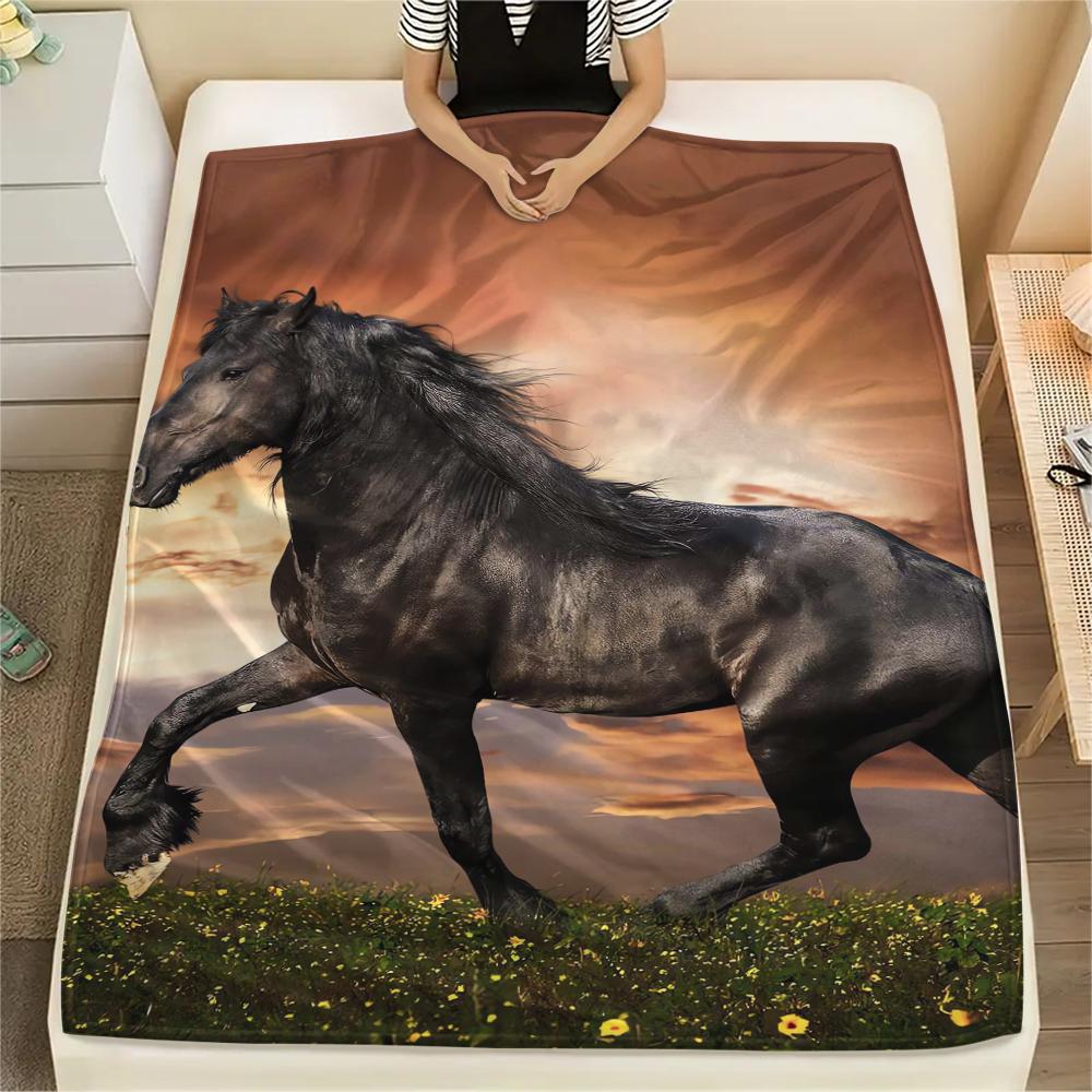 1Pc Horse Print Flannel Blanket, High Quality Comfortable for All Seasons, Home Decor, Warmth and Comfort, Perfect for Christmas Gifts