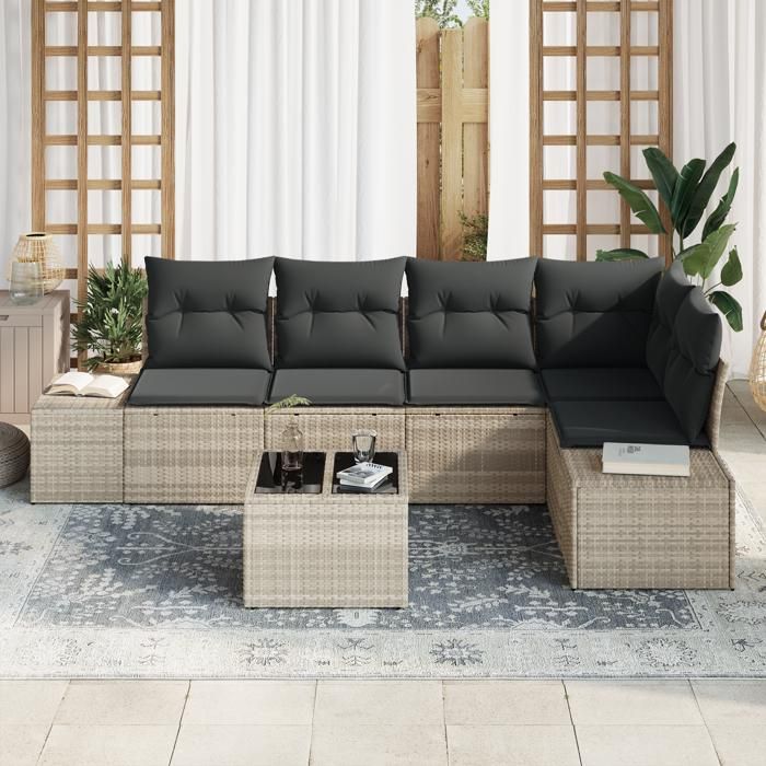 VidaXL Ensemble de Sofa de Jardin 6 Pièces avec Coussins Gris en Rattan PE 3355741