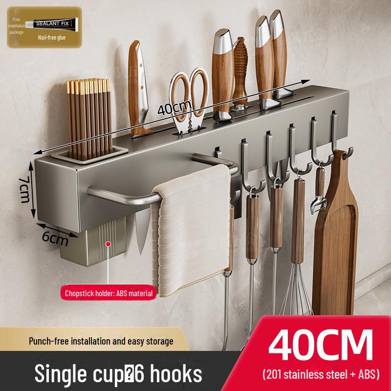 Multifunktionales Küchenmesser- und Essstäbchengestell aus Edelstahl, ohne Bohren