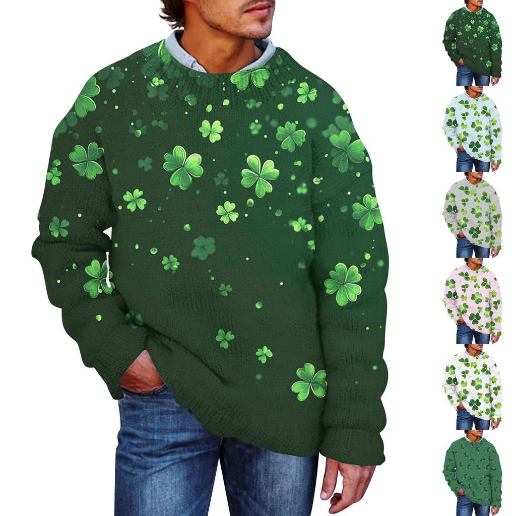 Men's Print Faux Sweater, Crewneck Sweatshirt, Loose Long-sleeved Top