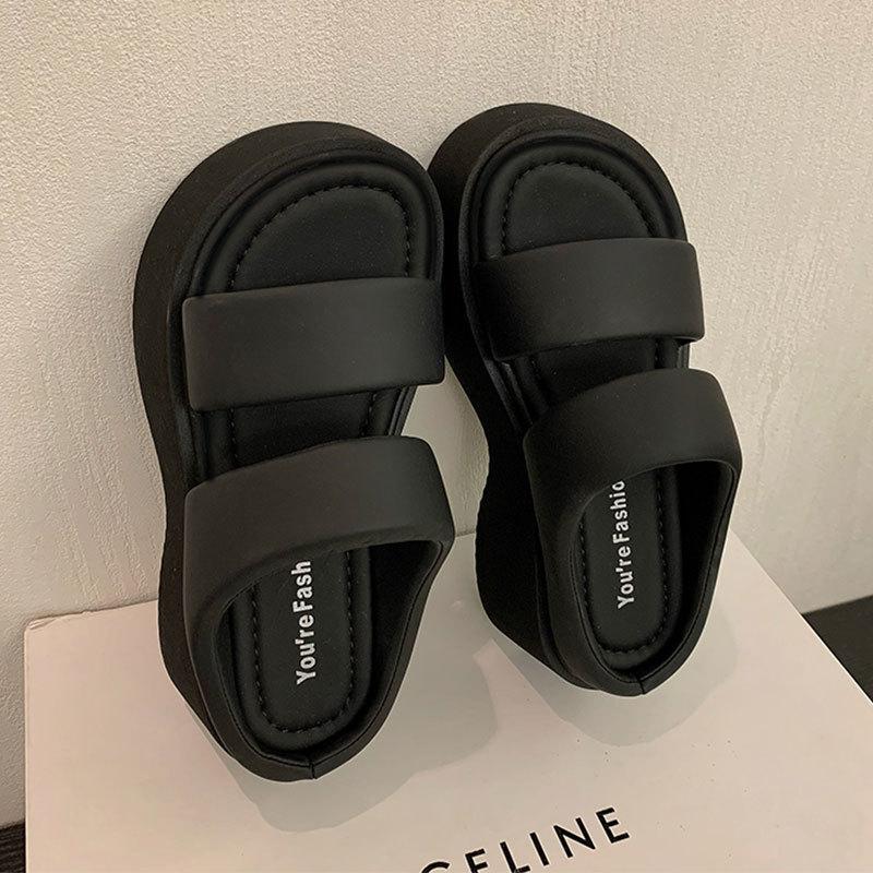 Thick-soled high-heeled small man cool slippers women's summer wear 2025 new Internet celebrity super hot fashion with skirt beach shoes