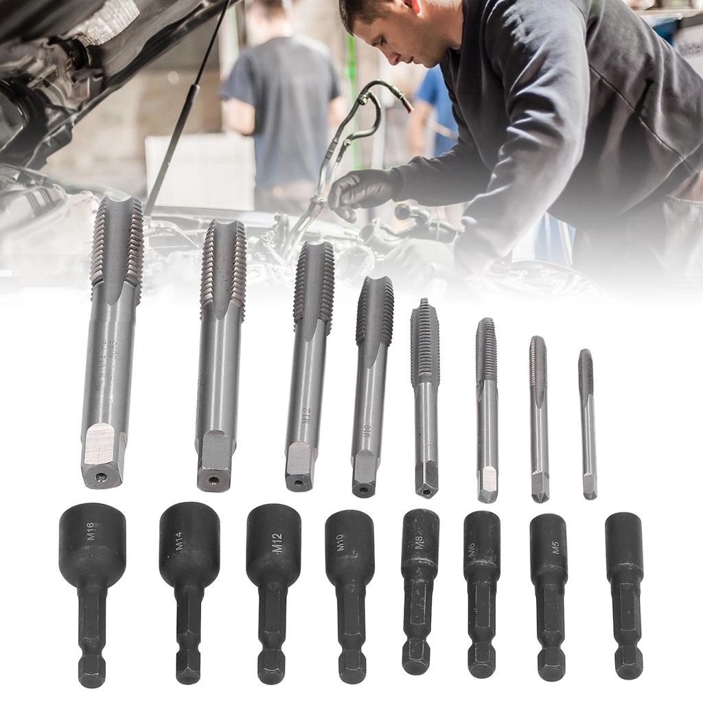 Tap Socket Set 1/4in Hex Shank Tap Socket Tap Socket Set Machine Lengthened Tapping Chuck 1/4in Hex Shank Steel Hand Tools