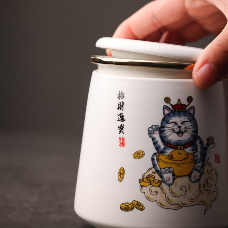 Lucky Cat Has A Bright Future Ceramic Cup, Cartoon Animal Cup Filter Cup As A Gift.