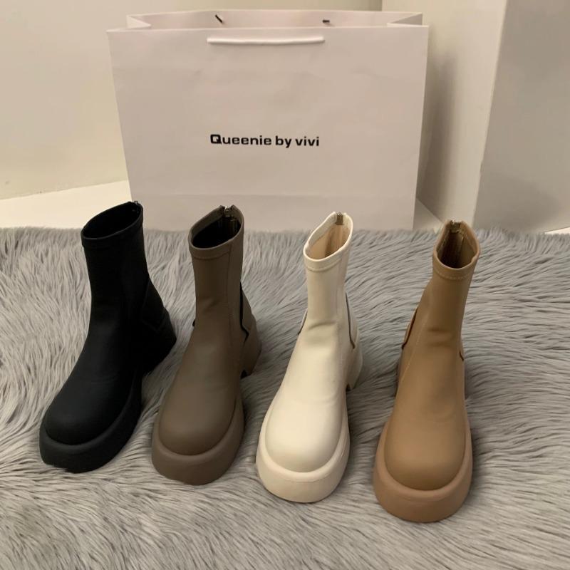 Thick-soled thin white Martin boots women's shoes autumn and winter high-end short boots small naked boots