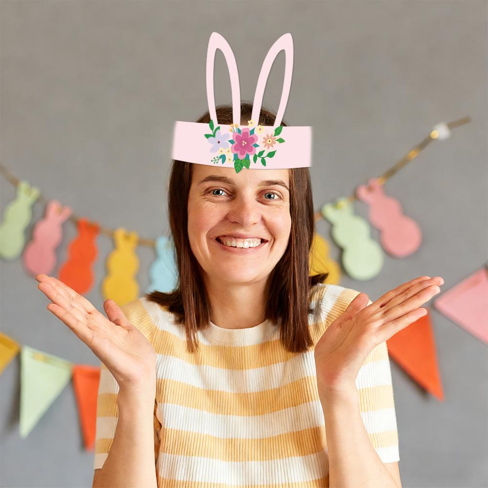 6 Pcs New Cute Bunny Ears Paper Crown Creative Easter Bunny Ears Paper Hat for Kids and Adults Easter Party Photo Prop Decor