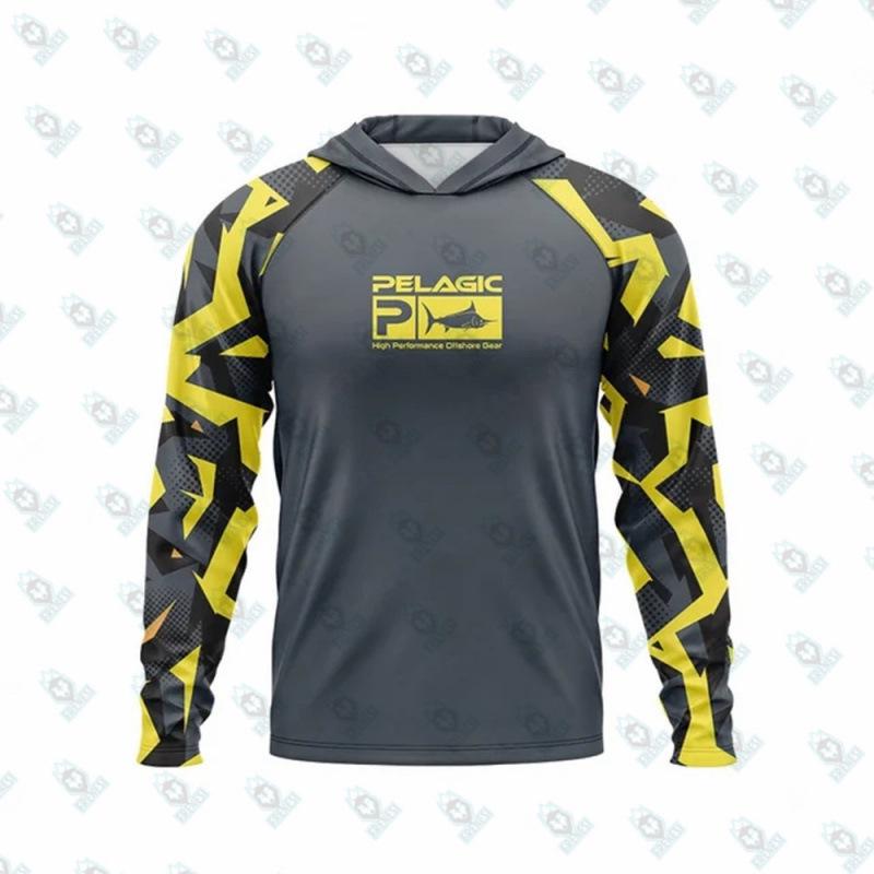 Men s Lightweight Summer Ice Blue Hooded Fishing Shirt with Sun Protection 5XL