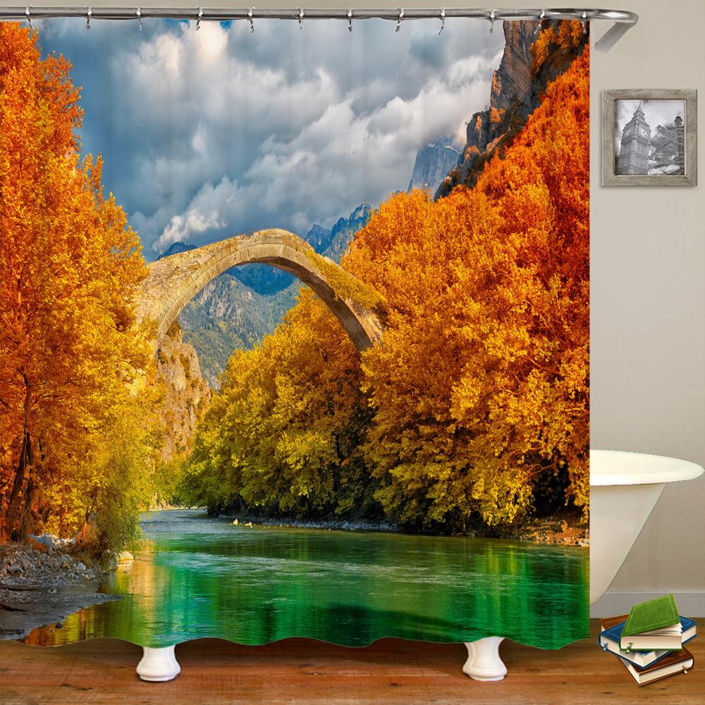 Shower Curtain natural forest scenery 3D Printing Shower Curtain Polyester Waterproof Fabric Bathroom Home Decor Curtain 180x180