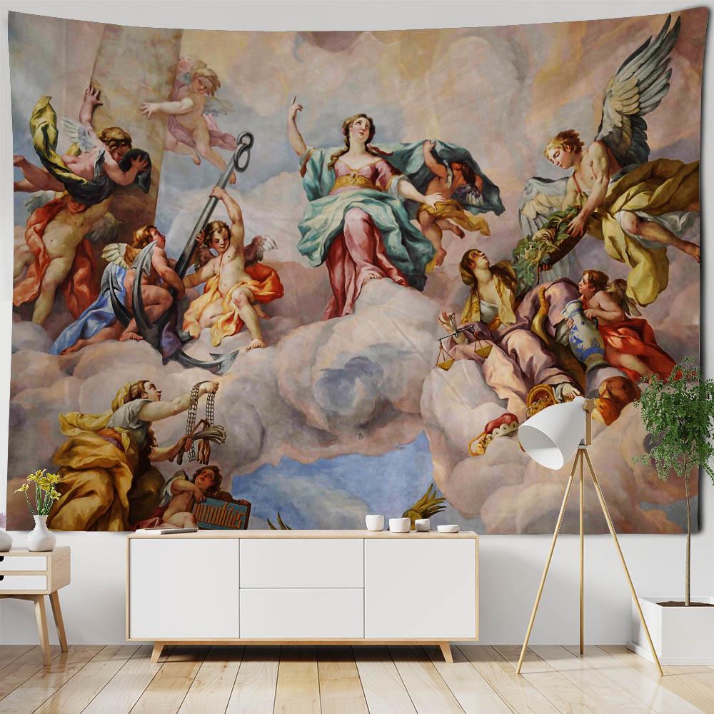 Vintage oil painting art printing tapestry wall decoration art room background cloth aesthetic home decoration accessories