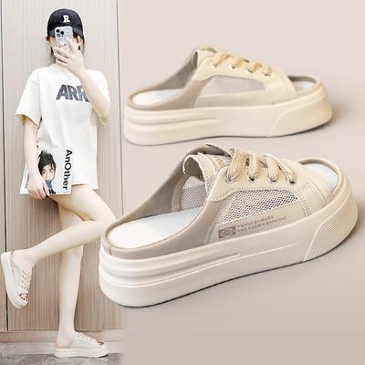 K8711 New Mesh Half Slippers Summer Tide Hollow Breathable Thick Bottom Increased Casual Slippers Sandals Board Shoes