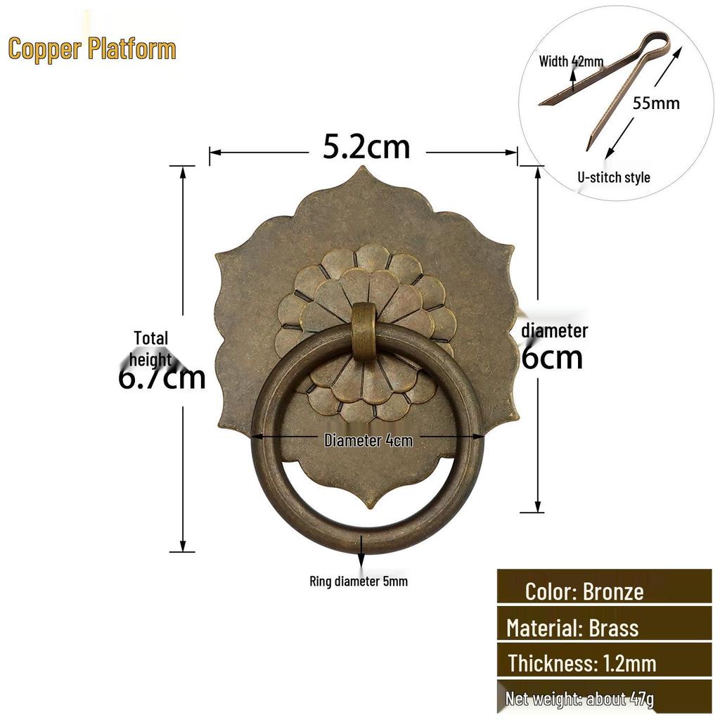 Antique Style Pure Copper Hexagonal Handle for Cabinets & Drawers - Retro Chinese Hardware Accessory