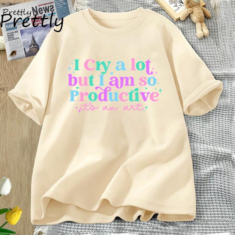 I Cry A Lot But I Am So Productive TS T-Shirt TTPD Letter Printed Tshirt Mental Health Mothers Day Gift Clothes Flower Mom Tee