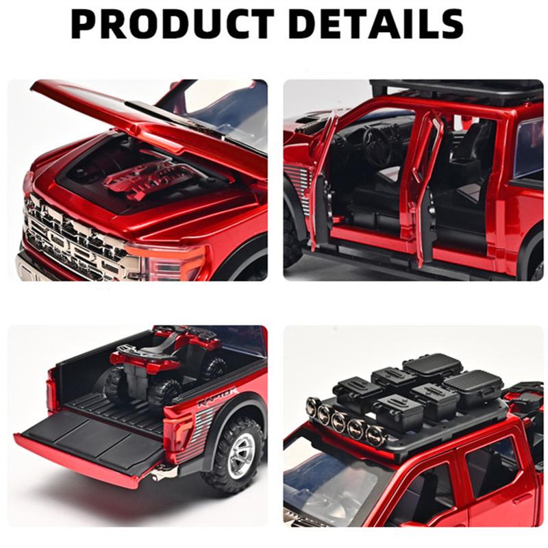 1/24 Ford Raptor F150 Alloy Pickup Car Model Diecasts Metal Off-road Vehicles Car Model Sound and Light Simulation Kids Toy Gift