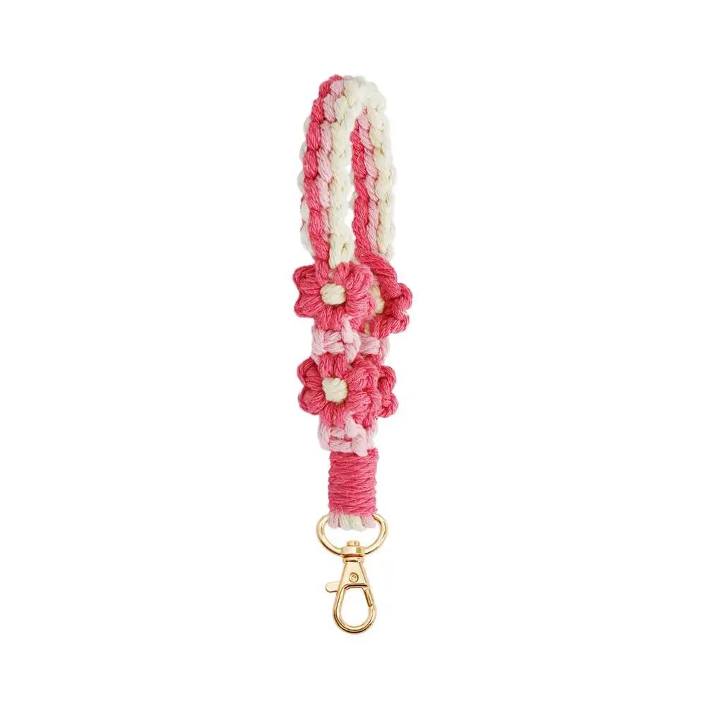 

1pc Daisy Flower Key Chain Ins Explosive Style High-End Diy Hand-Woven Wrist Key Ring Bohemian Style Car Keychain Bag Pendant