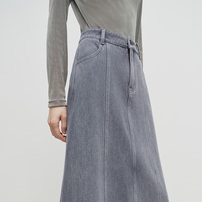 broadcast Women's Elegant Back Slit Mid-length Denim Skirt