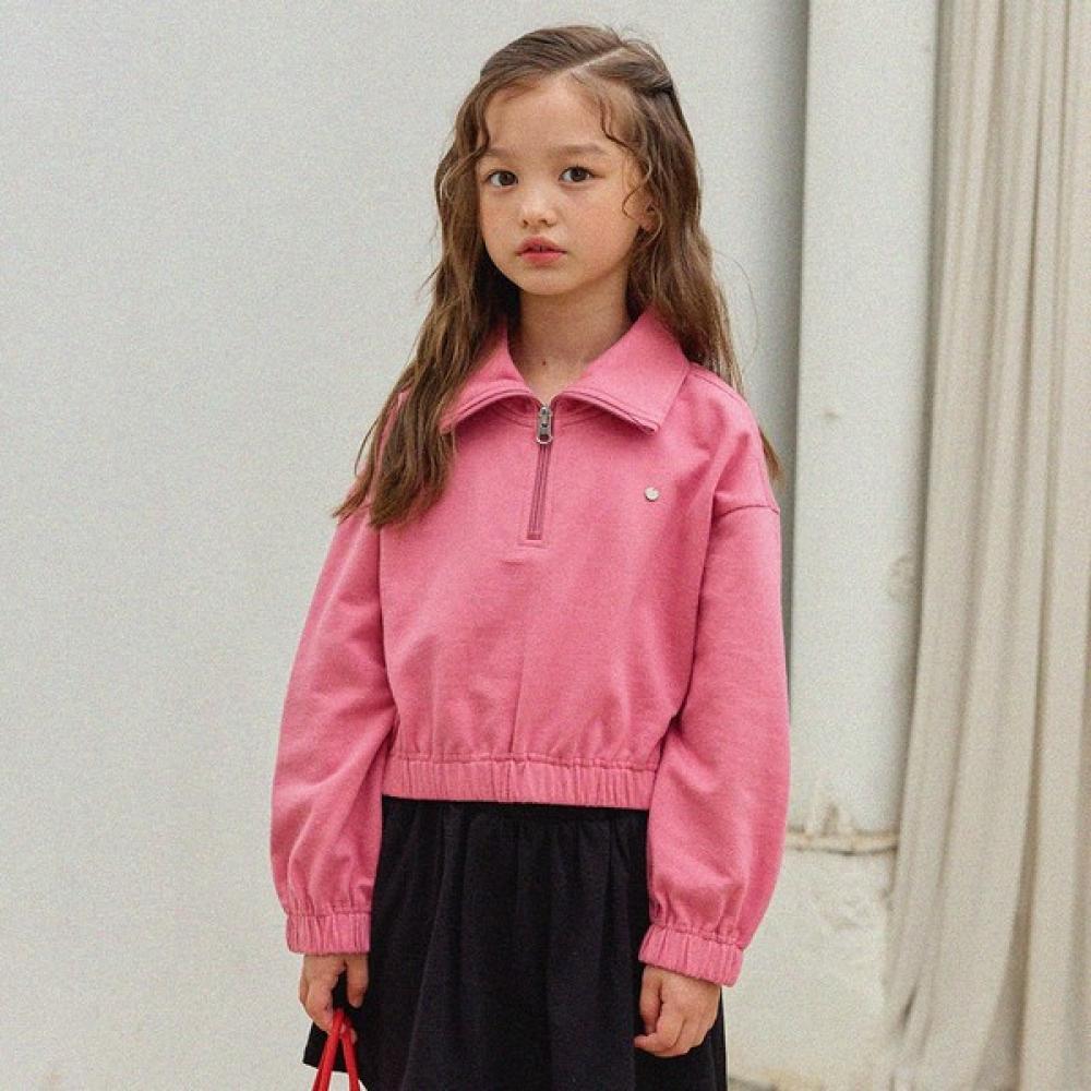 

Olivan Simple Logo Half Zip Up Crop Sweatshirt Pink Pink/110