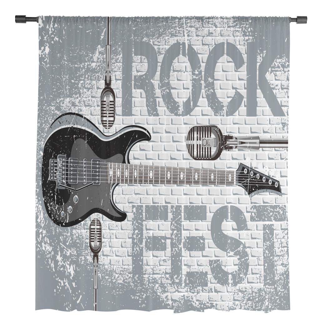 Rock Guitar Music Sheer Curtains for Living Room Voile Curtain Bedroom Bathroom Tulle Curtains Window Drapes