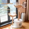 Wooden Cat Tree with Double Nests and Scratching Post