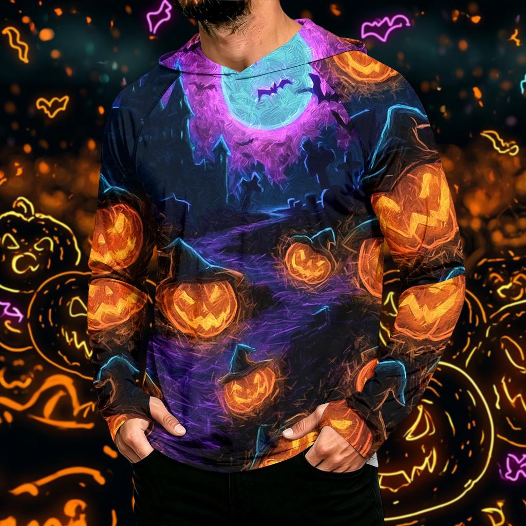 Men's Long Sleeve Hoodie with Sun Halloween Print Pullover