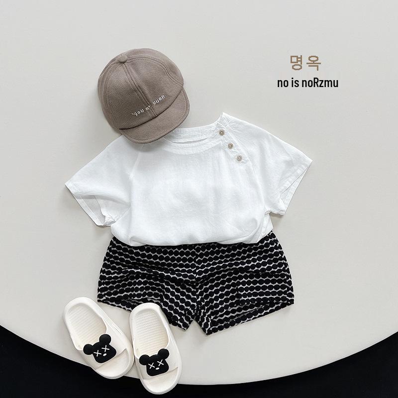 Children's Summer 2025 Cotton Linen Blouse - Korean & Japanese Style Short Sleeve T-shirt for Boys and Girls