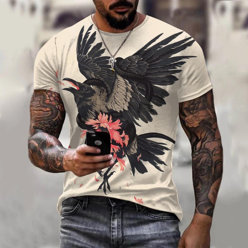 T-shirt Men's 3D Printed Bird Animal Ink Painting Pattern Summer Men And Women Fashion Casual Oversized Crew Neck T-shirt Top