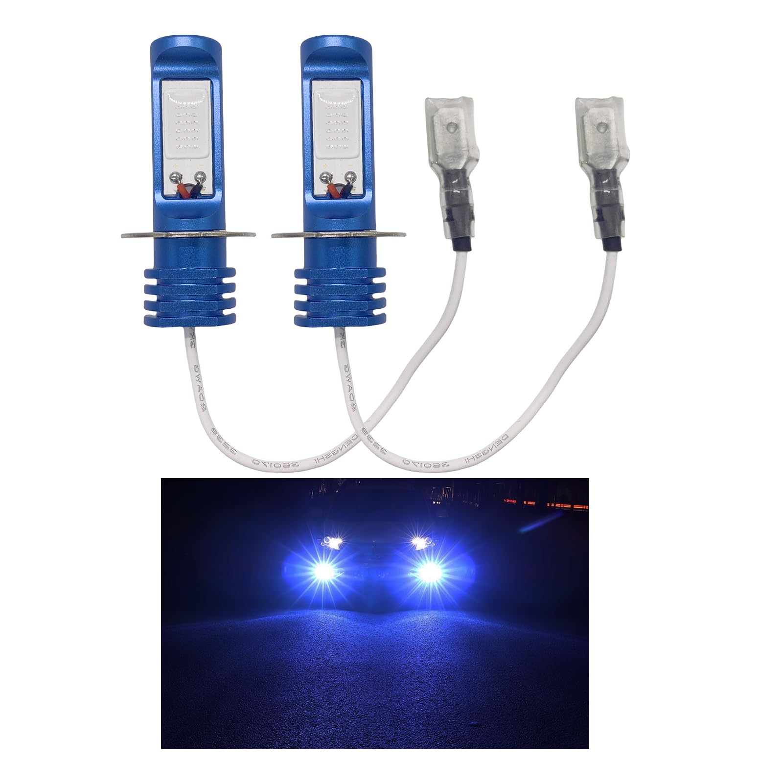 

DWAYDE H3 LED Fog Lamp, Kelvin, 12 V, Non-Polarizing Installation, Built-in Driver, LED Bulb, Set of 2 (H3, Blue) H3 синий