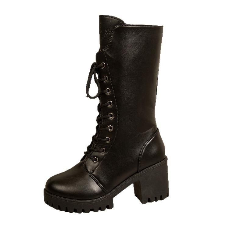 Women's Wide Width Roman Boots, Front Lace-Up Mid-Calf Martin Boots, Chunky Heel Wholesale Booties for Women