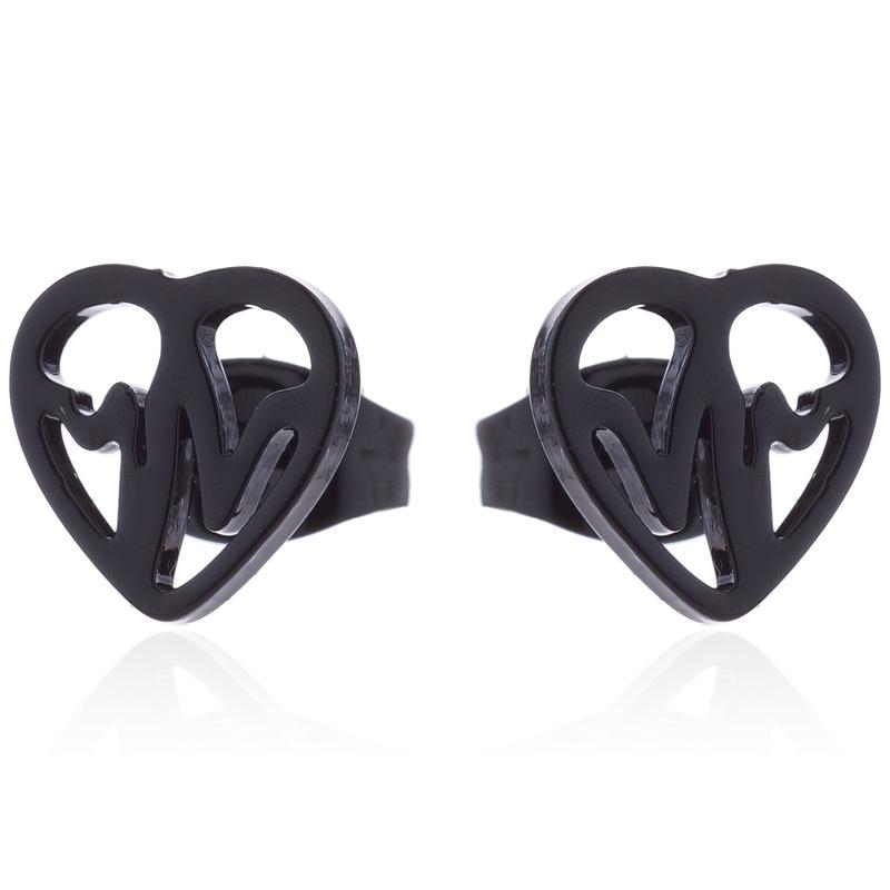 Korean Black Star & Moon Heartbeat Gesture Stainless Steel Earrings