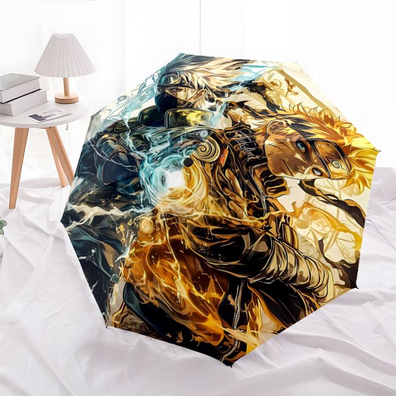 

1pc Battle of and Kakashi Pattern Beautiful Looking Automatic Folding Cartoon Practical Umbrella, 3 Folding, 8 Iron Frame Design, Durable and Suitable
