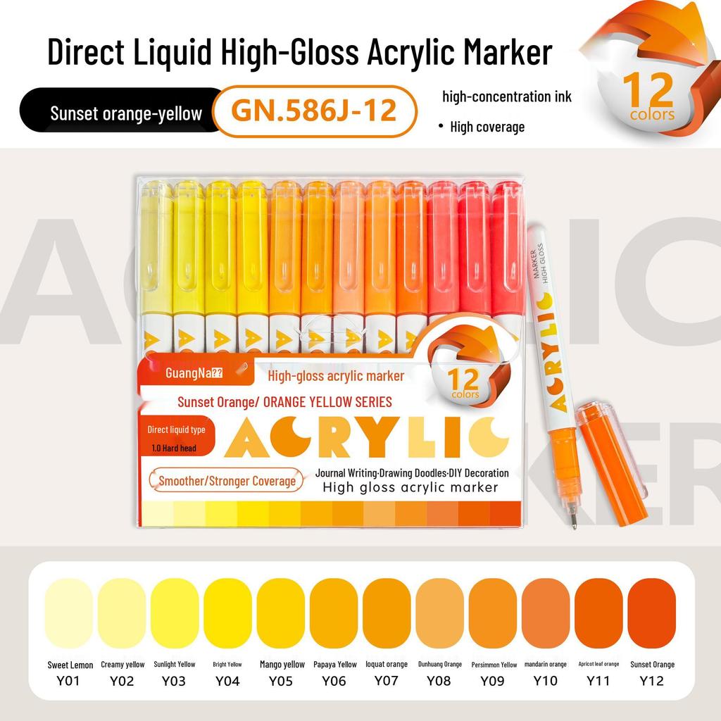Guangna 586 Large Capacity Acrylic Paint Marker – Bleedproof, Layerable, High Gloss for DIY Projects