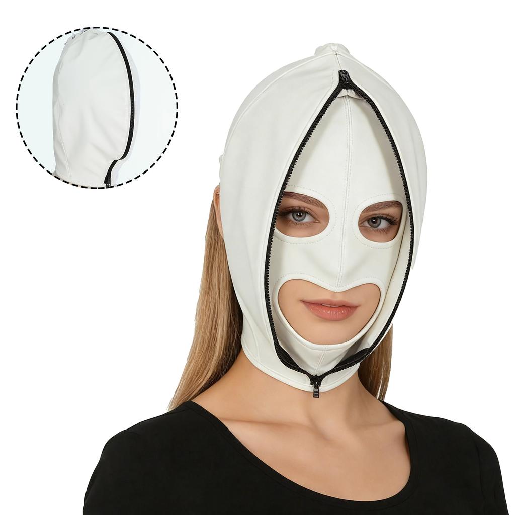 Máscara de Bondage de Cuero Ajustable para Hombres y Mujeres: Sudadera con Cremallera Completa y Capucha con Cierre de Cordones para Cosplay Gótico y Club