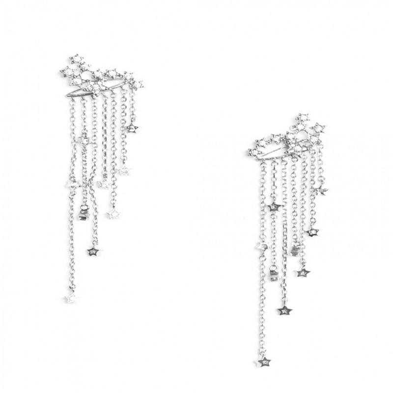 Shooting Star Rhinestone Long Tassels Drop Hook Dangle Earrings Gold
