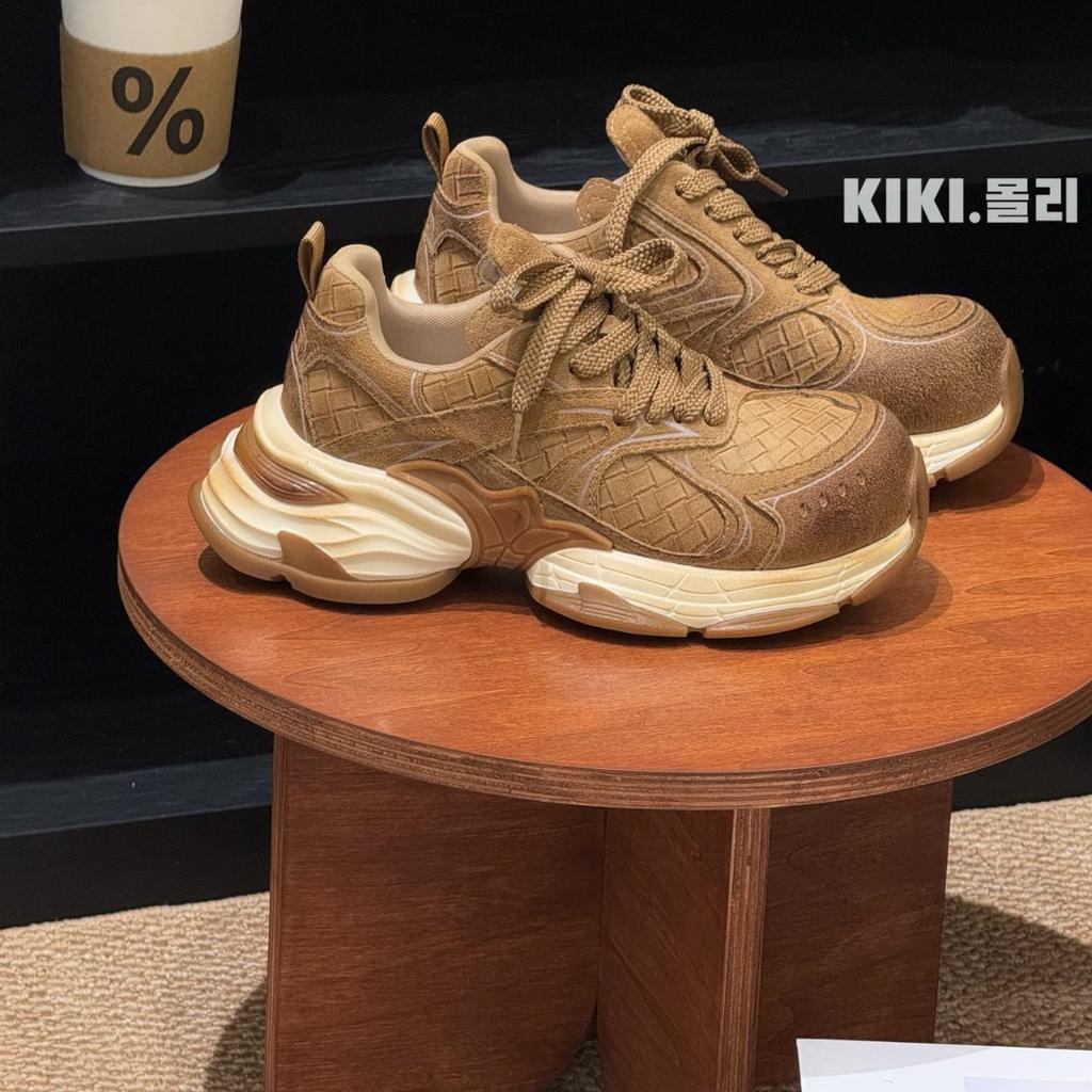 Early autumn old money wind dad shoes women's ins tide 2025 new retro woven platform leather casual sports shoes women