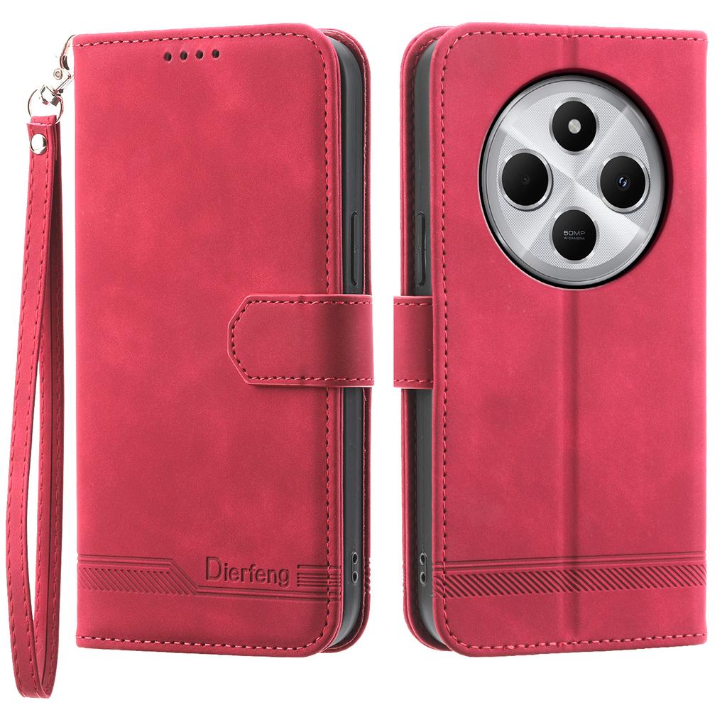 DIERFENG DF-03 Leather Case For Xiaomi Poco C75 4G/Redmi 14R 5G/14C 4G Lines Imprint Wallet Phone Cover