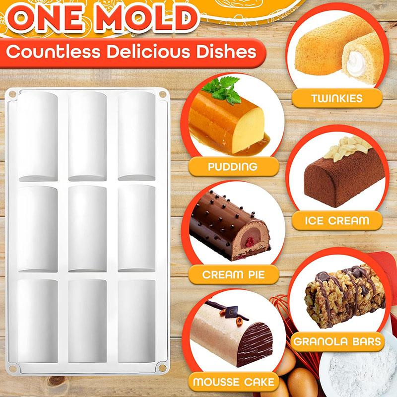 3D Cylinder Silicone Dessert Mold Twinkie Pan Mousse Cake Baking Tools For Granola Bar Roll Log Ice Cube Tray
