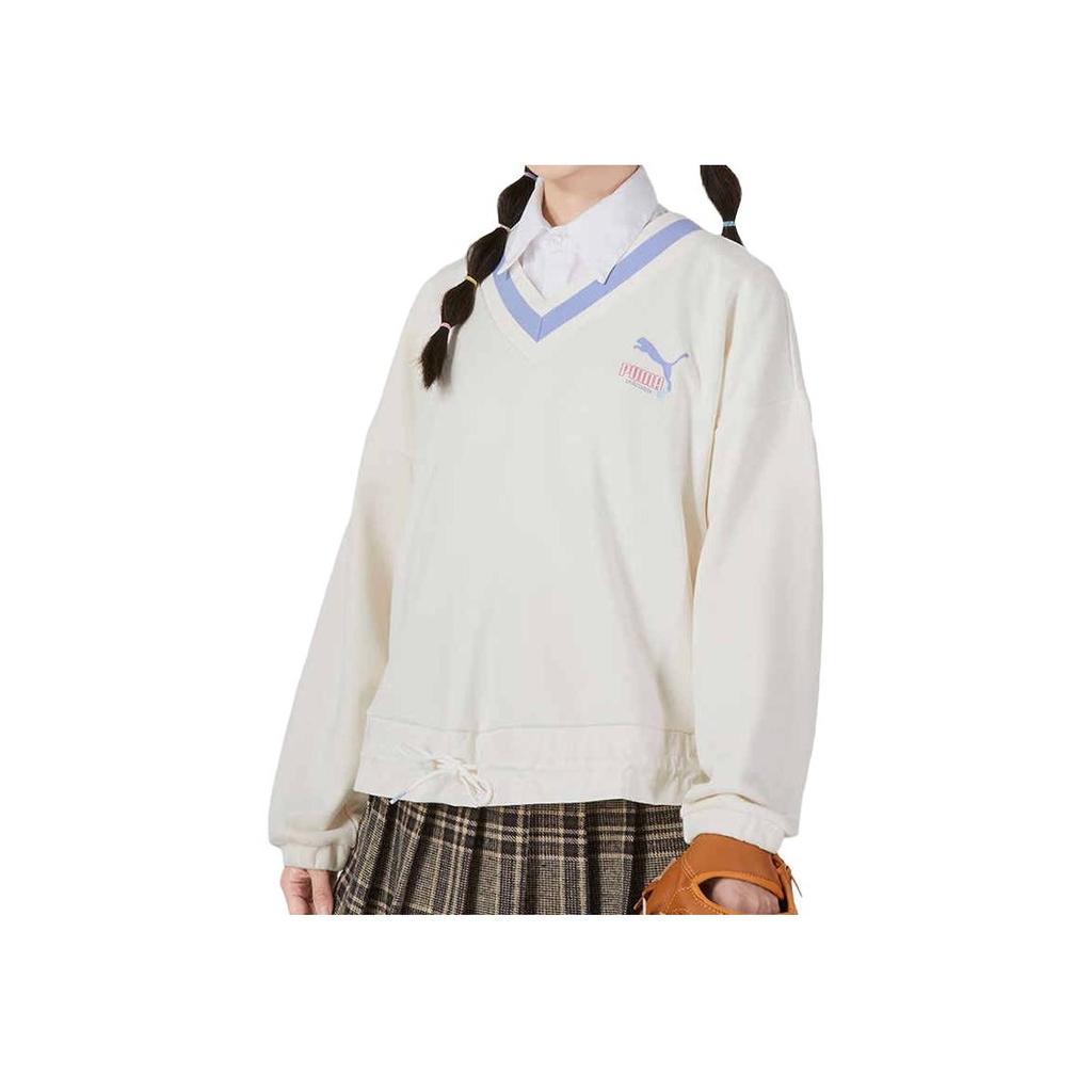 Puma Modna bluza z dekoltem w serek z casualowym nadrukiem logo Damskie topy Biały 537524-65