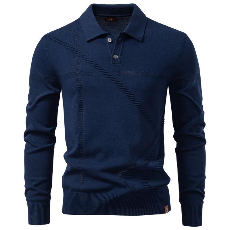 Men S Business Casual Knit Polo Sweater Turn Down Collar Long Sleeve
