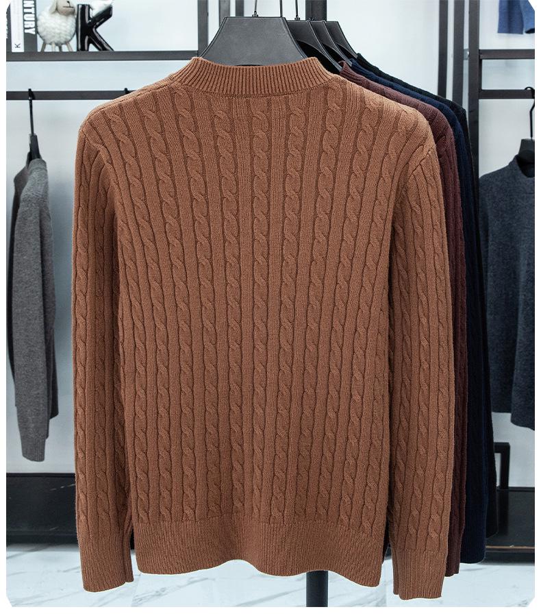High-End Men's Embroidered Pony Logo Warm Thick Knit Sweater - Autumn/Winter Round Neck Pullover