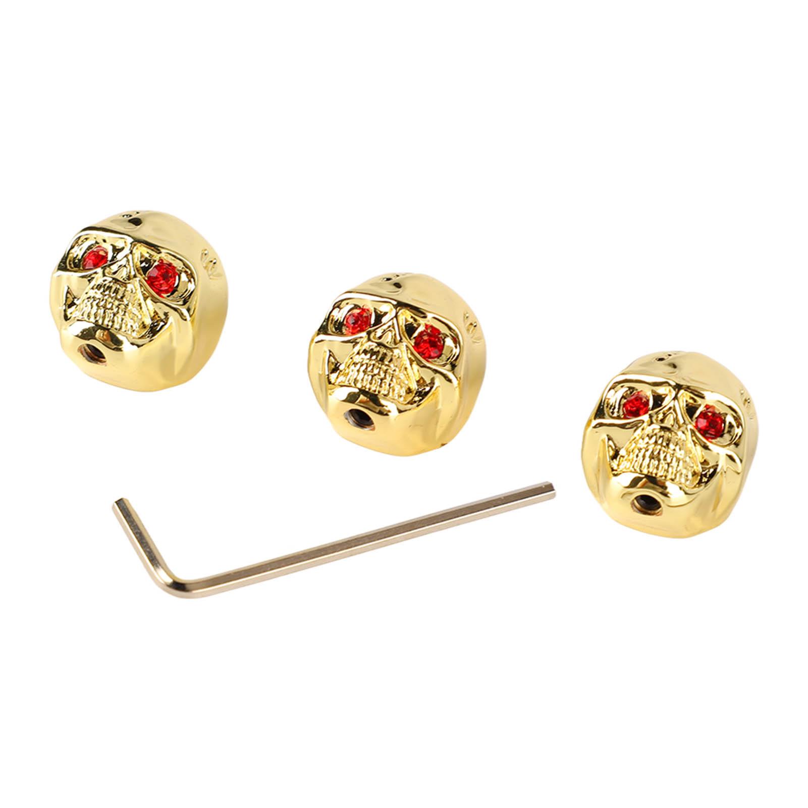

3Pcs Electric Guitar Skull Knobs Metal Volume Tone Head Cap Bass Replacement Part GD305 Gold