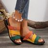 Color Matching Slope Heel Thick Bottom Cool Slippers Women's Summer New Open-toed Large Size One-word Beach Slippers