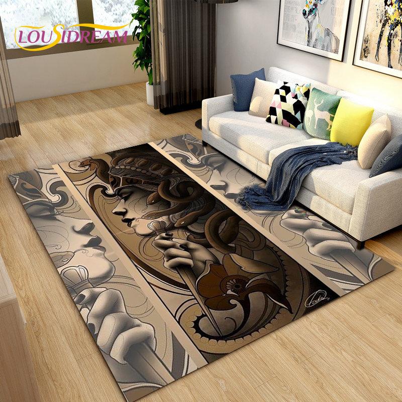 3D Medusa Snake Gorgon Area Rug Large,Carpet Rug for Living Room Bedroom Sofa Doormat Decoration,kids Play Non-slip Floor Mat