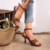 Fashion Retro Leopard Square Toe Pumps for Women Summer Adjustable Buckle Strap Female Pump Heels Non-Slip Plus Size Women's High Heels