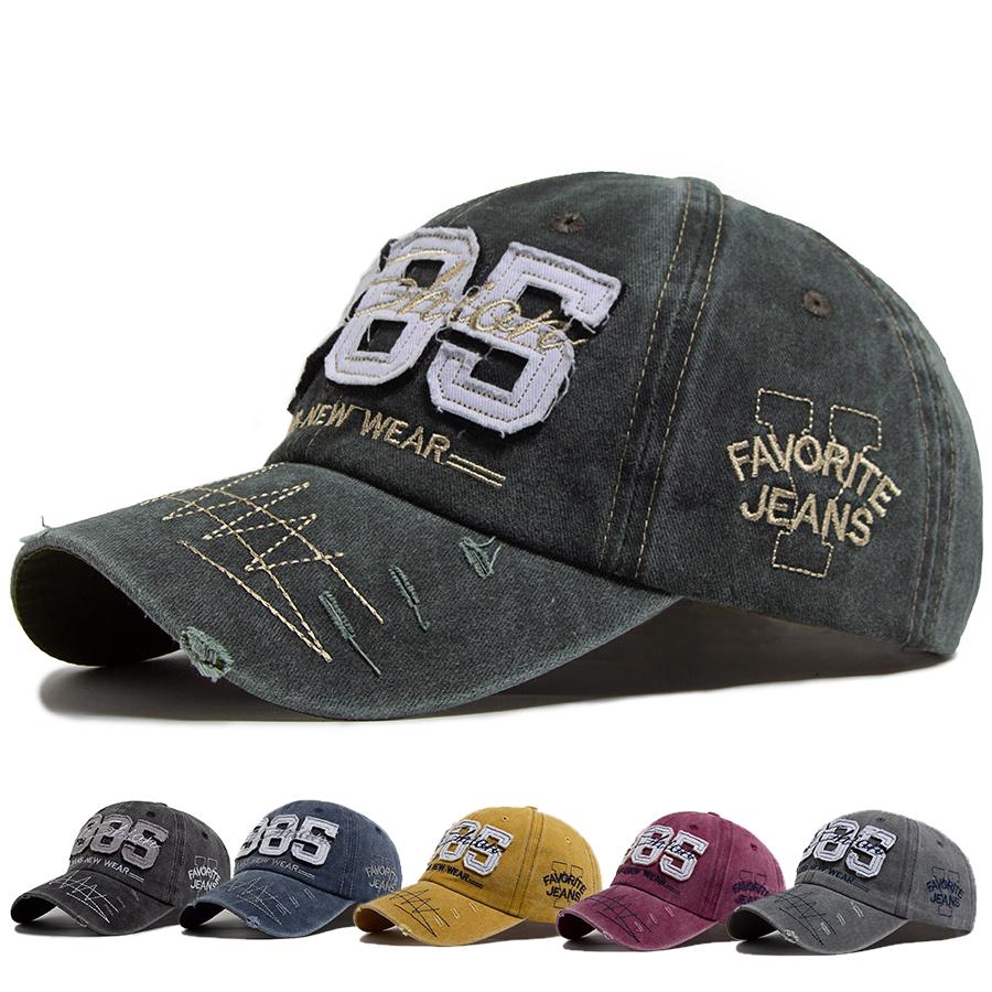 Baseball Cap Embroidery Vintage Washed Cotton Men Snapback Fashion Visor Hip Hop Hat Adjustable For Spring Autum Big Digit 1985 Minimalist