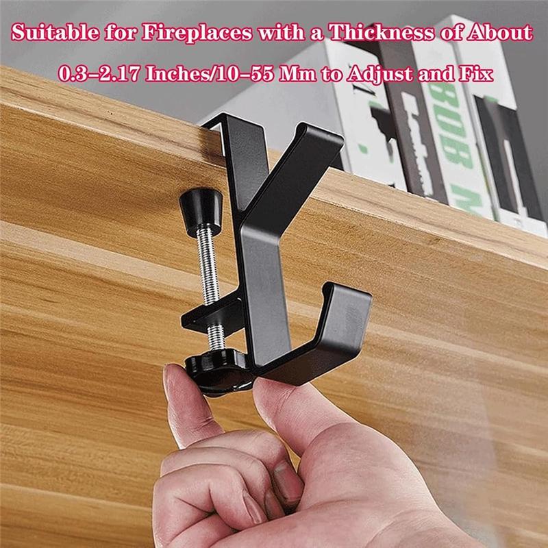 Adjustable Desk Hook Set-Black Anti-Slip Design, 3 Pieces For Bags, Headphones Storage Clamp