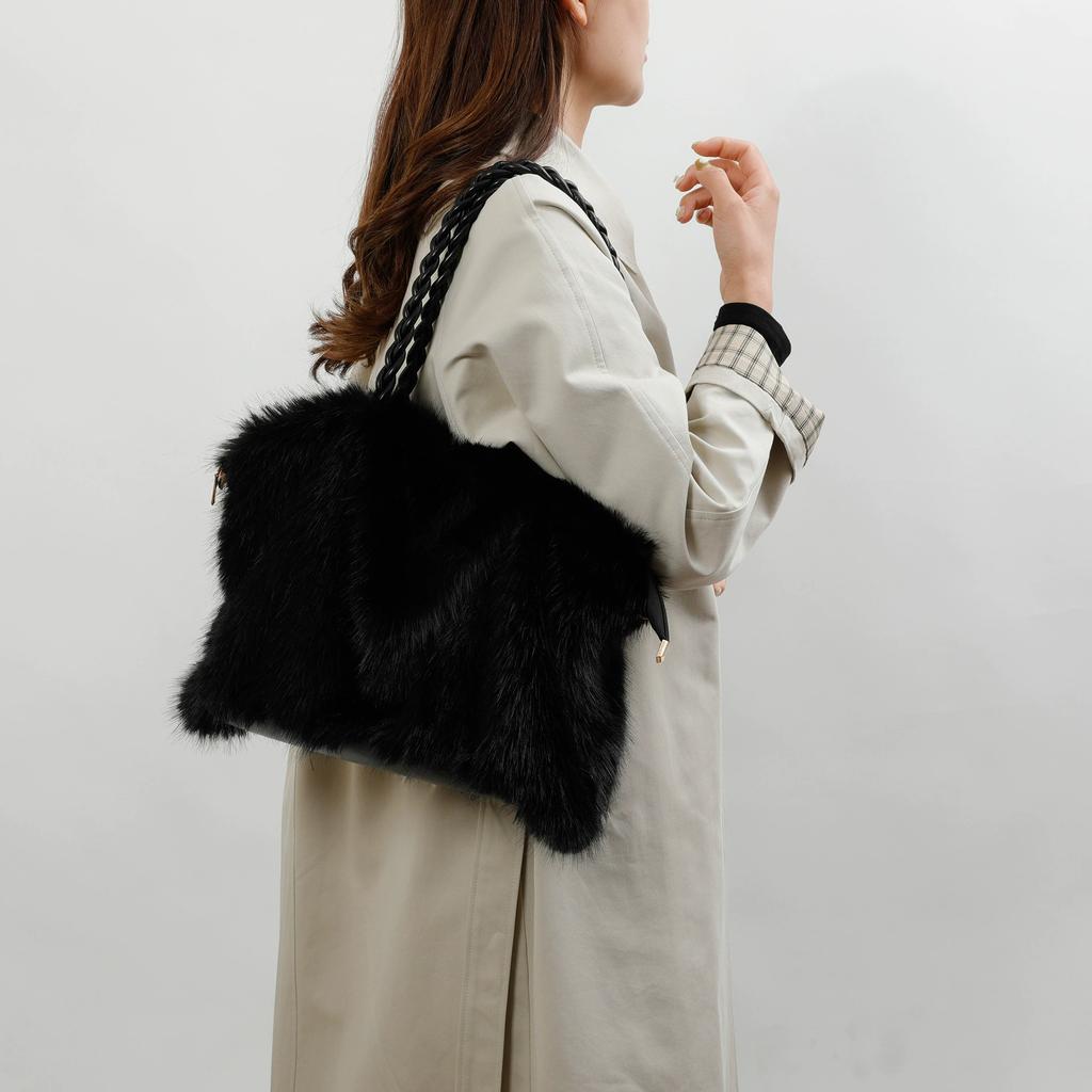 Women's Faux Rabbit Fur Plush Shoulder Bag, Soft Fluffy Shoulder Handbag, Elegant Cloud Bag for Fall & Winter, Perfect Christmas Gift