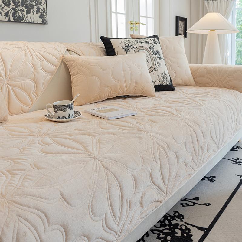 Cojín de sofá de otoño e invierno, cojines de asiento antideslizantes de alta gama, funda de sofá de vellón grueso, funda de tela